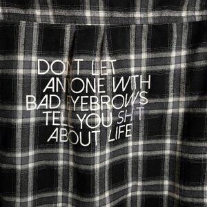 Crimes of Beauty sz XXL black white plaid shirt with saying